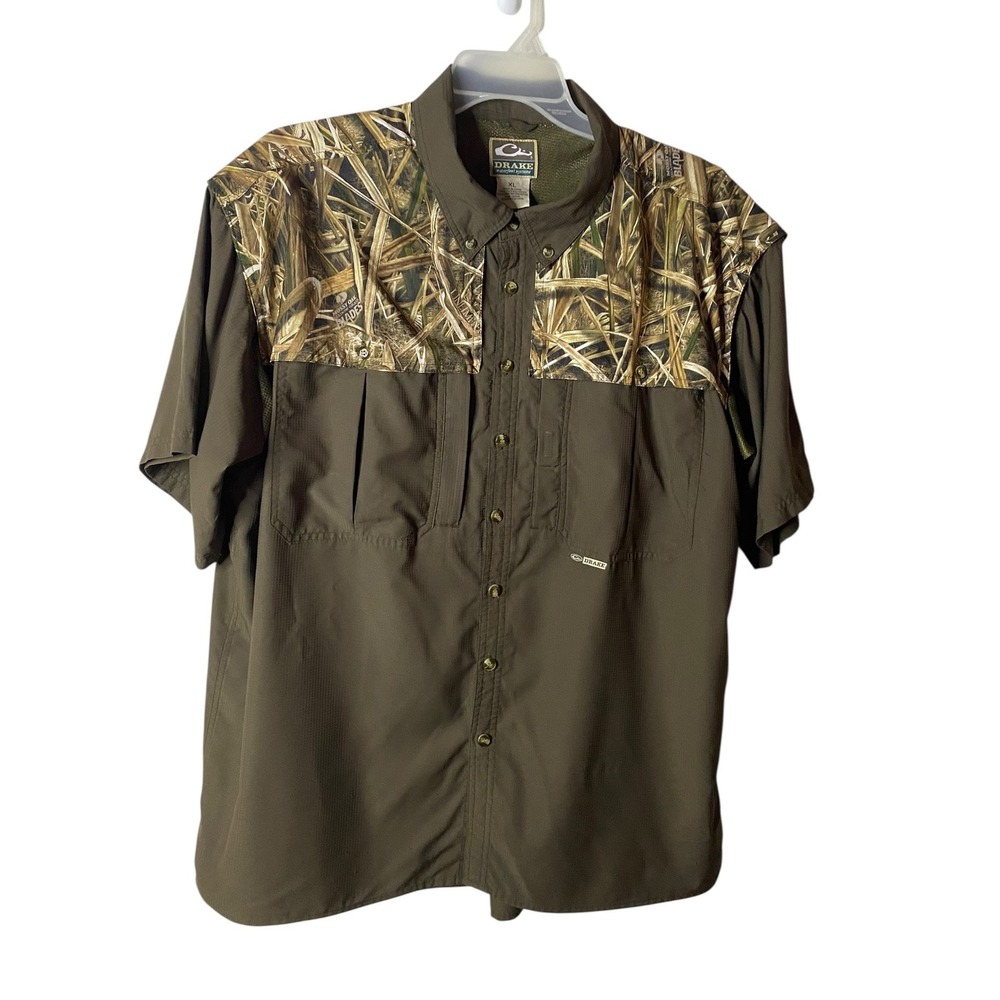 Drake Waterfowl Systems Mens XL Short Sleeve Vented Mossy Oak Camo Hunting Shirt